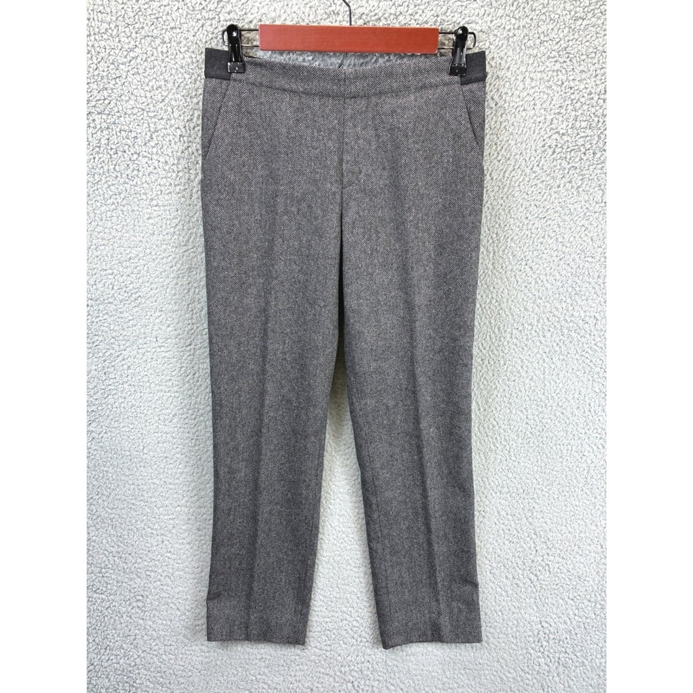 Uniqlo Smart Ankle Pants Womens S Gray Herringbone Wool Blend Trousers Office
